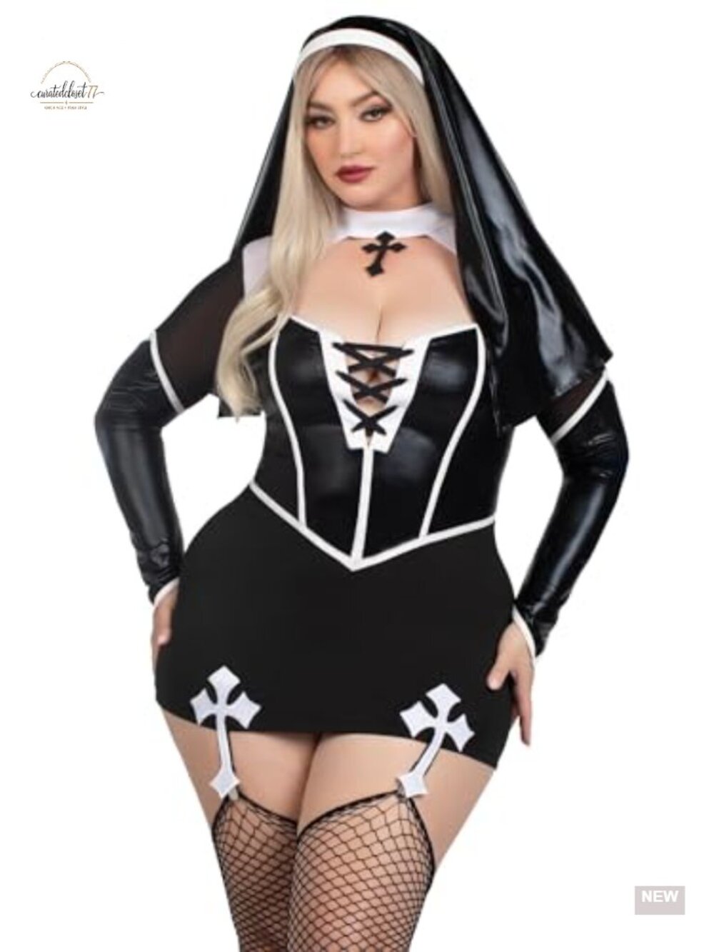 Sexy Nun Costume with Garters Plus Size Halloween